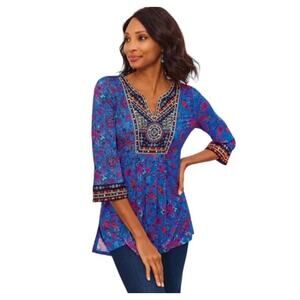 Soft Surroundings Tamuri‎ Tunic, Women's XS Beaded Vibrant Hippie Boho Fun